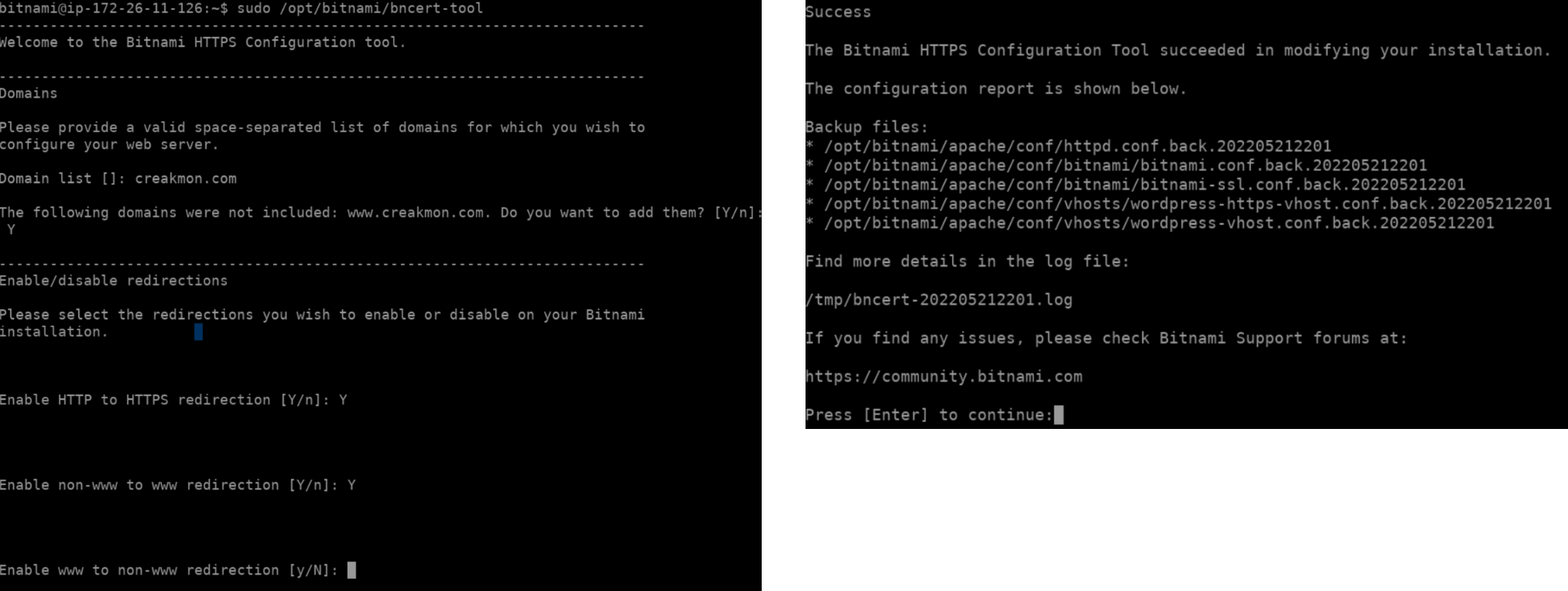 aws bitnami wordpress stack custm domain config